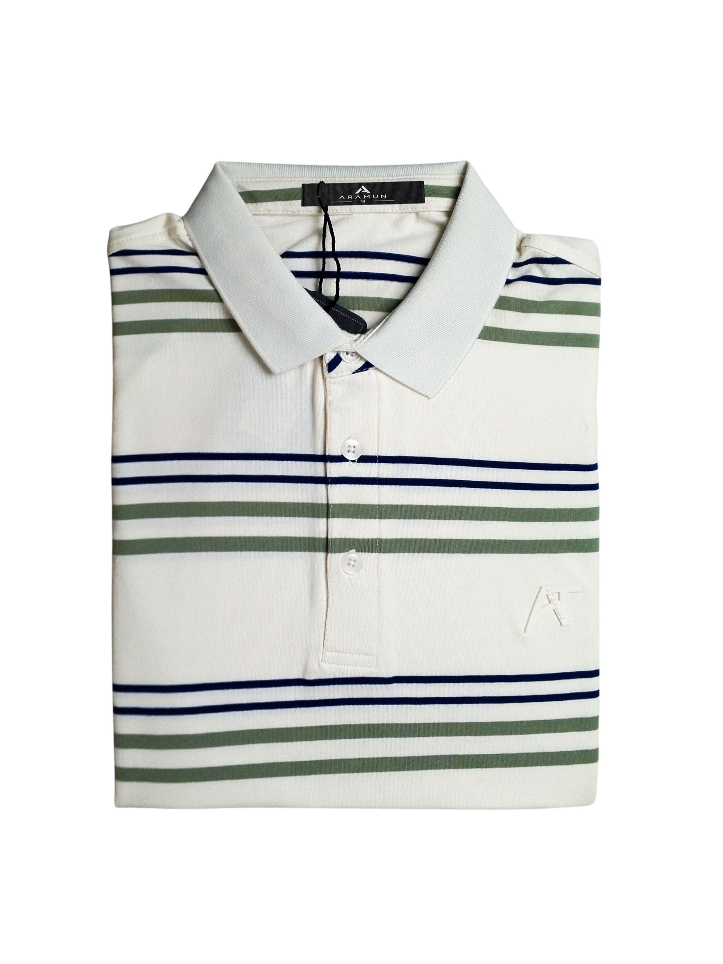 ARAMUN Classic Striped Polo Shirt – Ivory Olive Navy