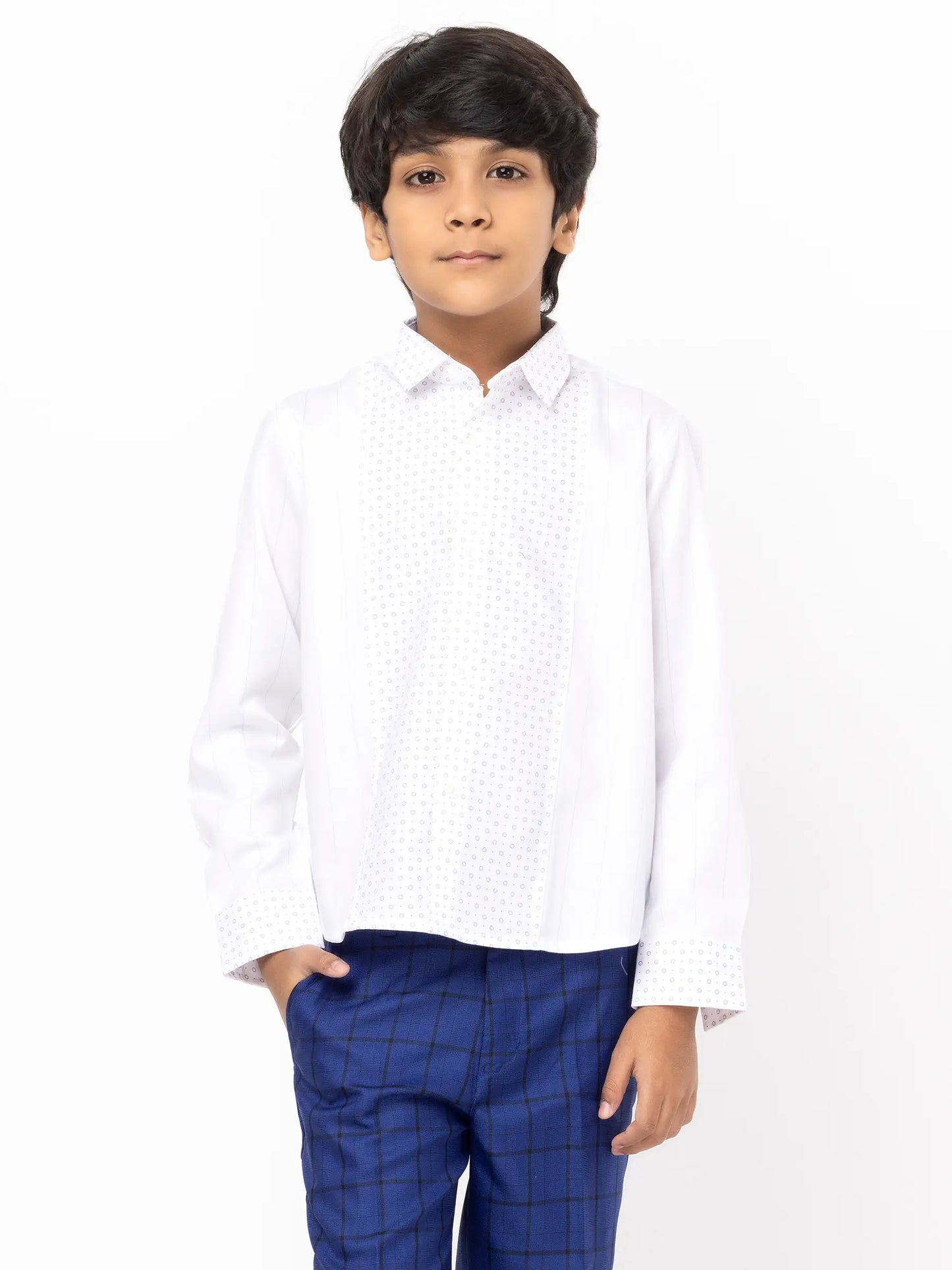 White Printed Cotton Partywear Shirt Pant Set