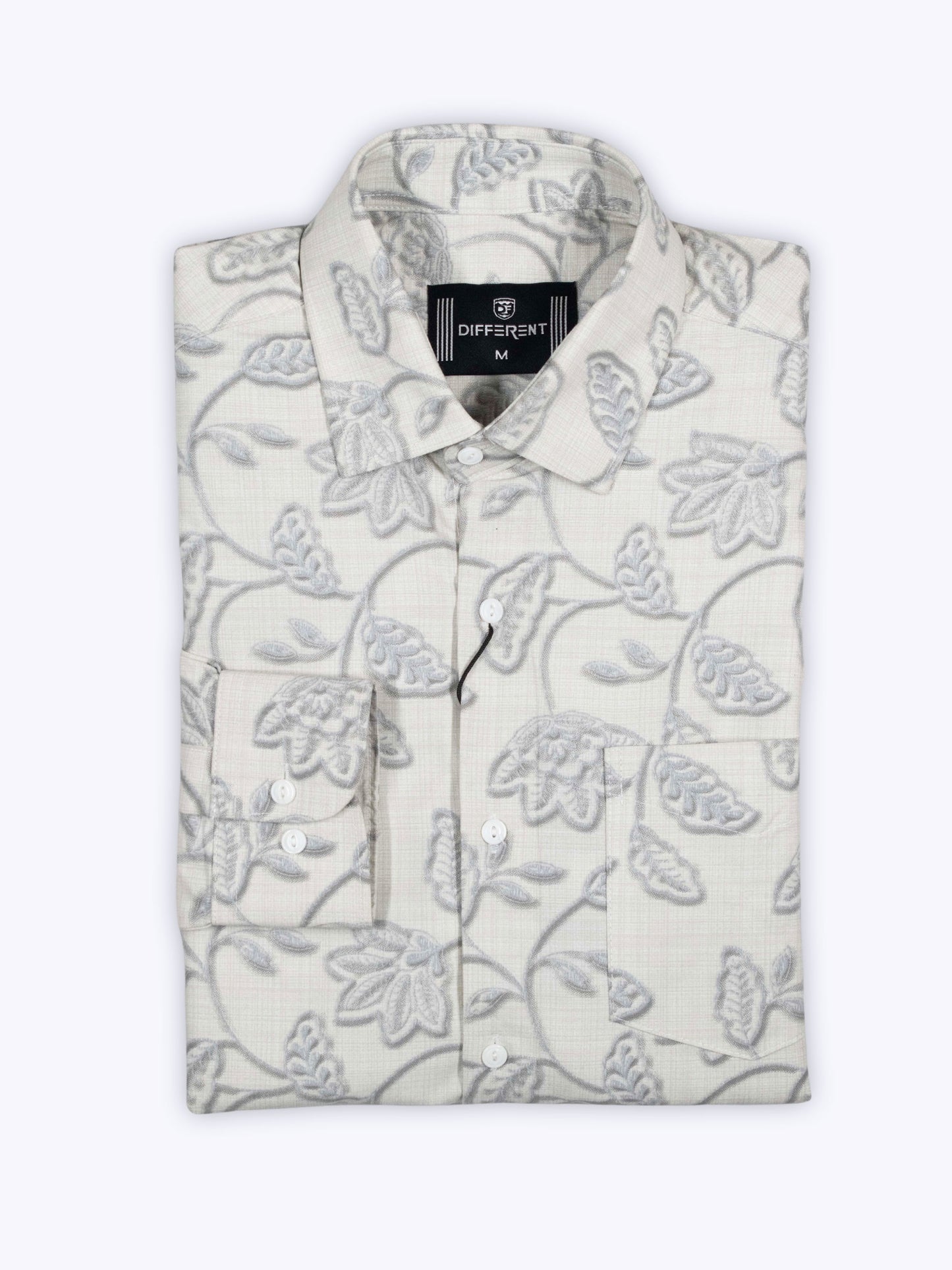 ARAMUN Elegant Floral Cotton Shirt – Off White & Grey