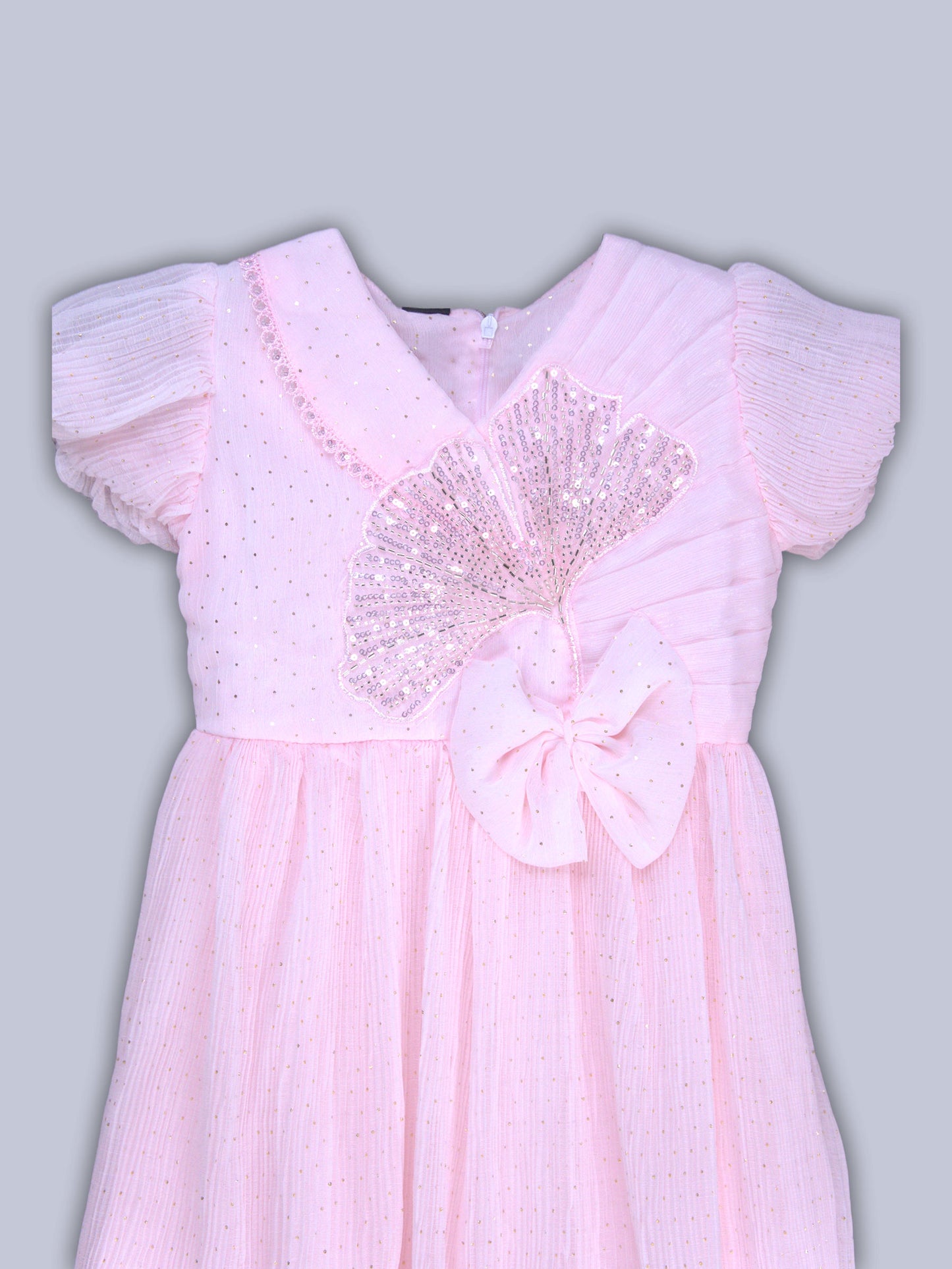 ARAMUN Girls Premium Soft Georgette Party Dress with Bow & Embellished Design