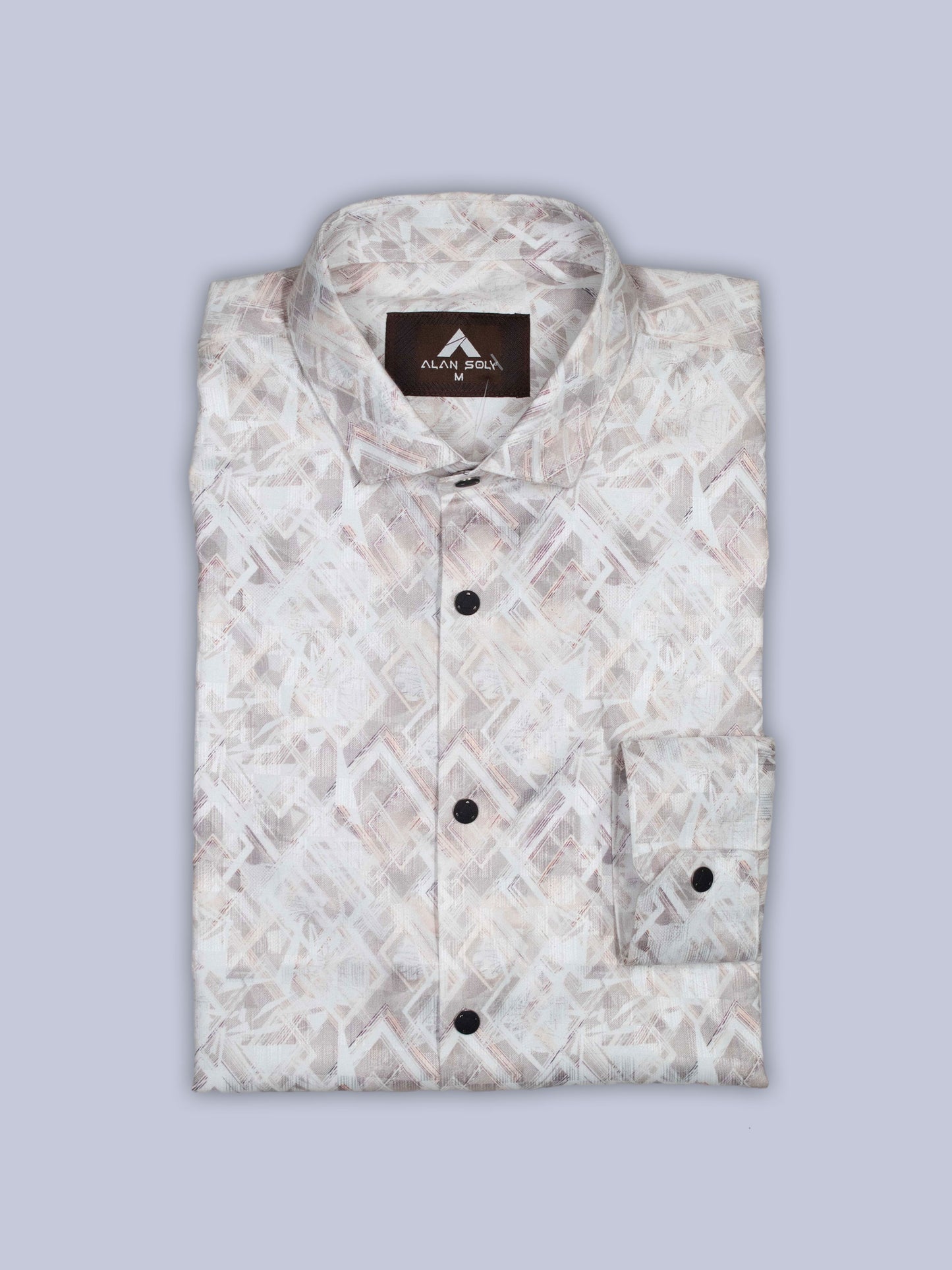 ARAMUN Geometric Textured Stretch Shirt – Off White Ash Beige