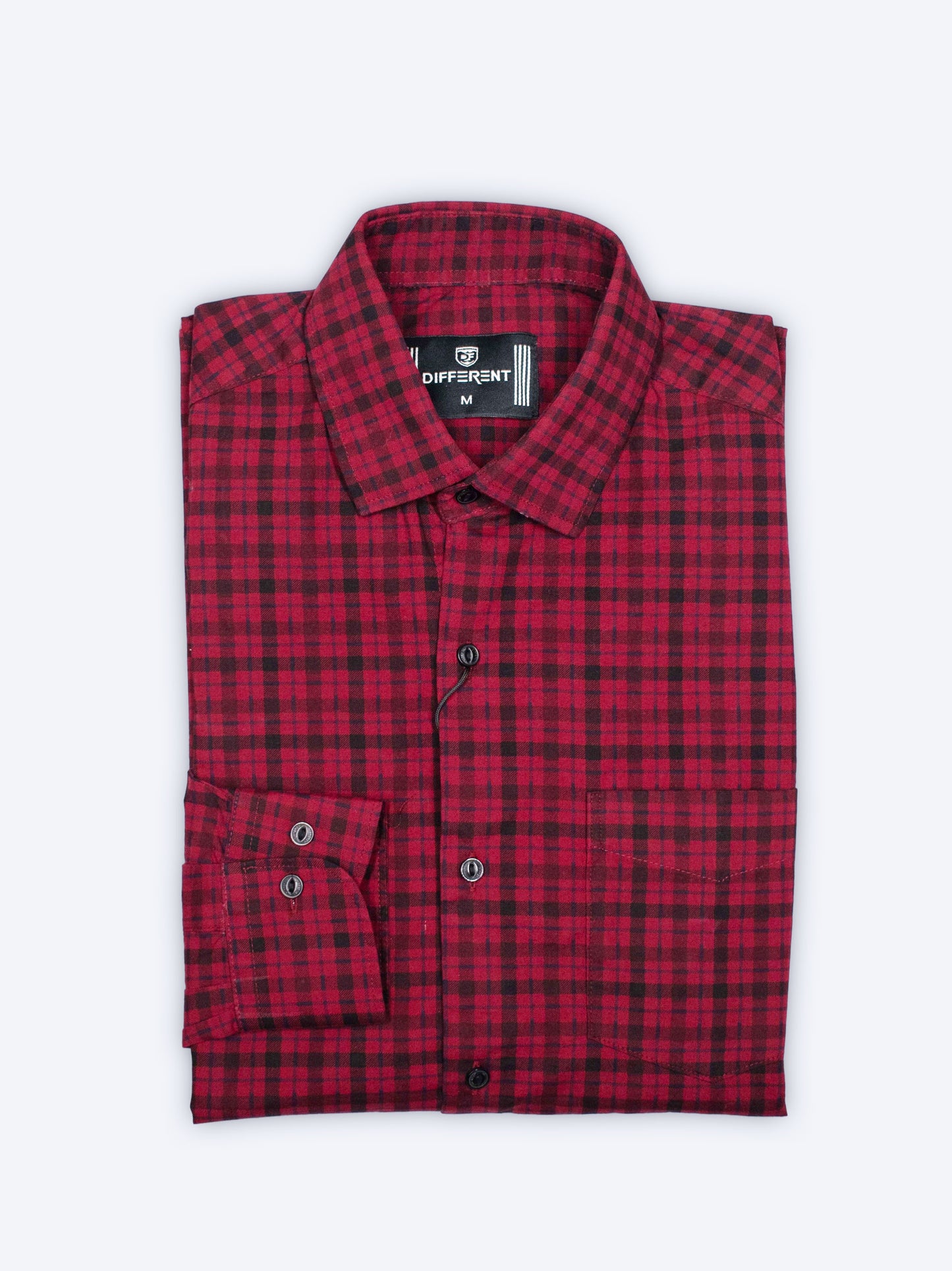 ARAMUN Classic Cotton Check Shirt – Deep Red & Black
