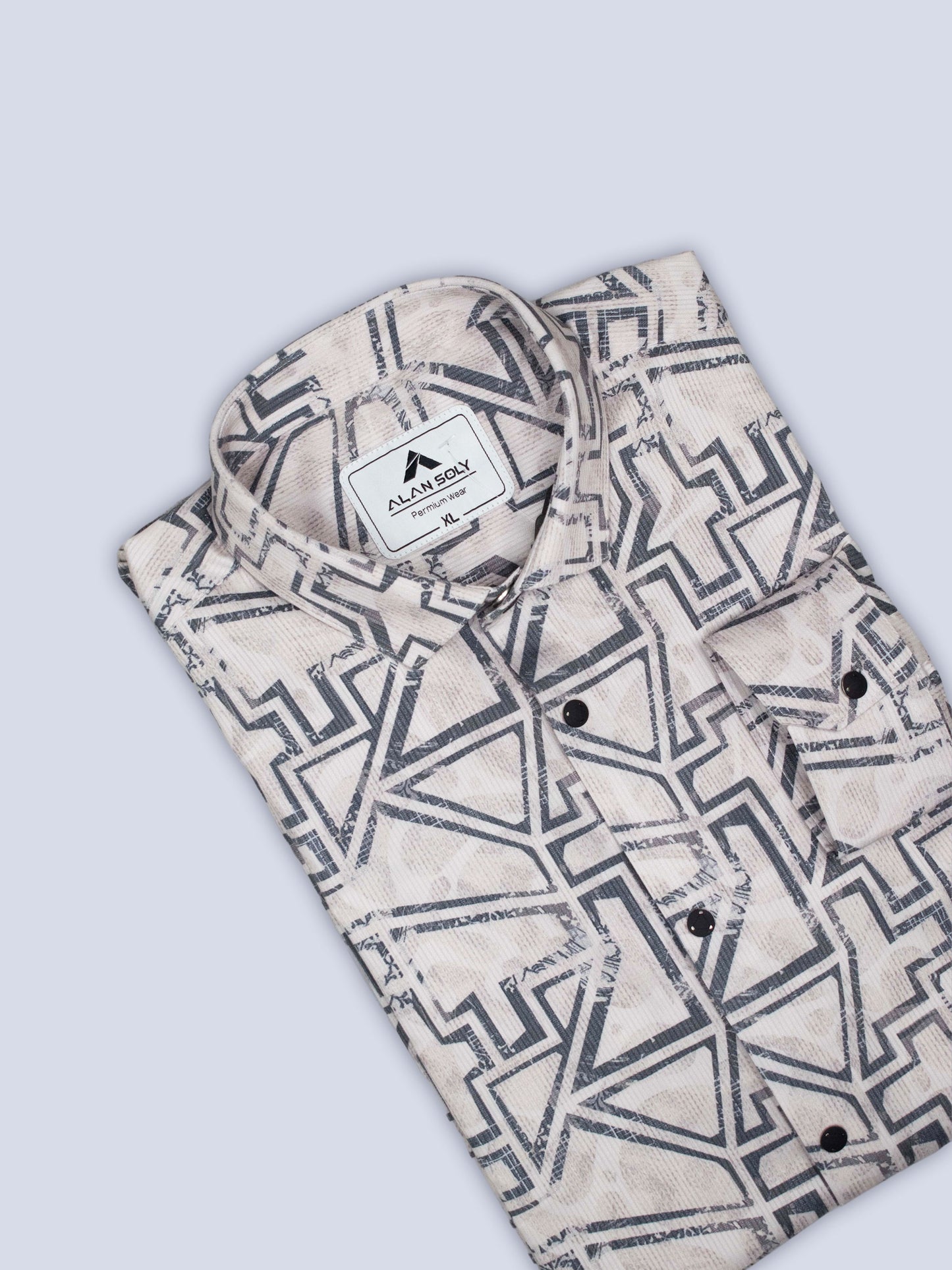 ARAMUN Geometric Line Stretch Shirt – Ivory White Charcoal
