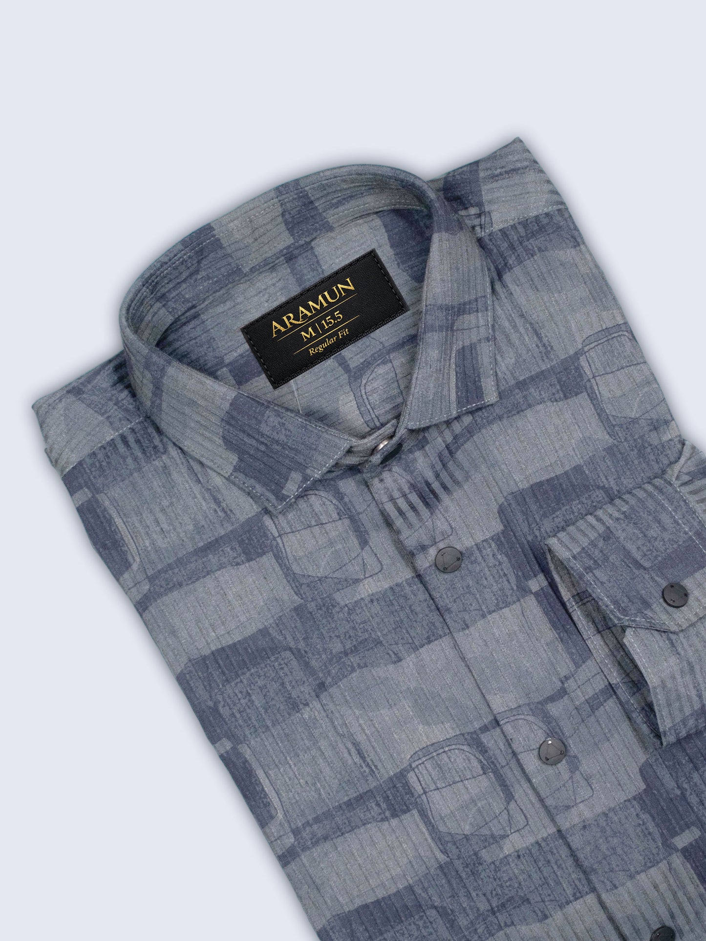 ARAMUN Textured Pattern Stretch Shirt – Steel Blue Grey