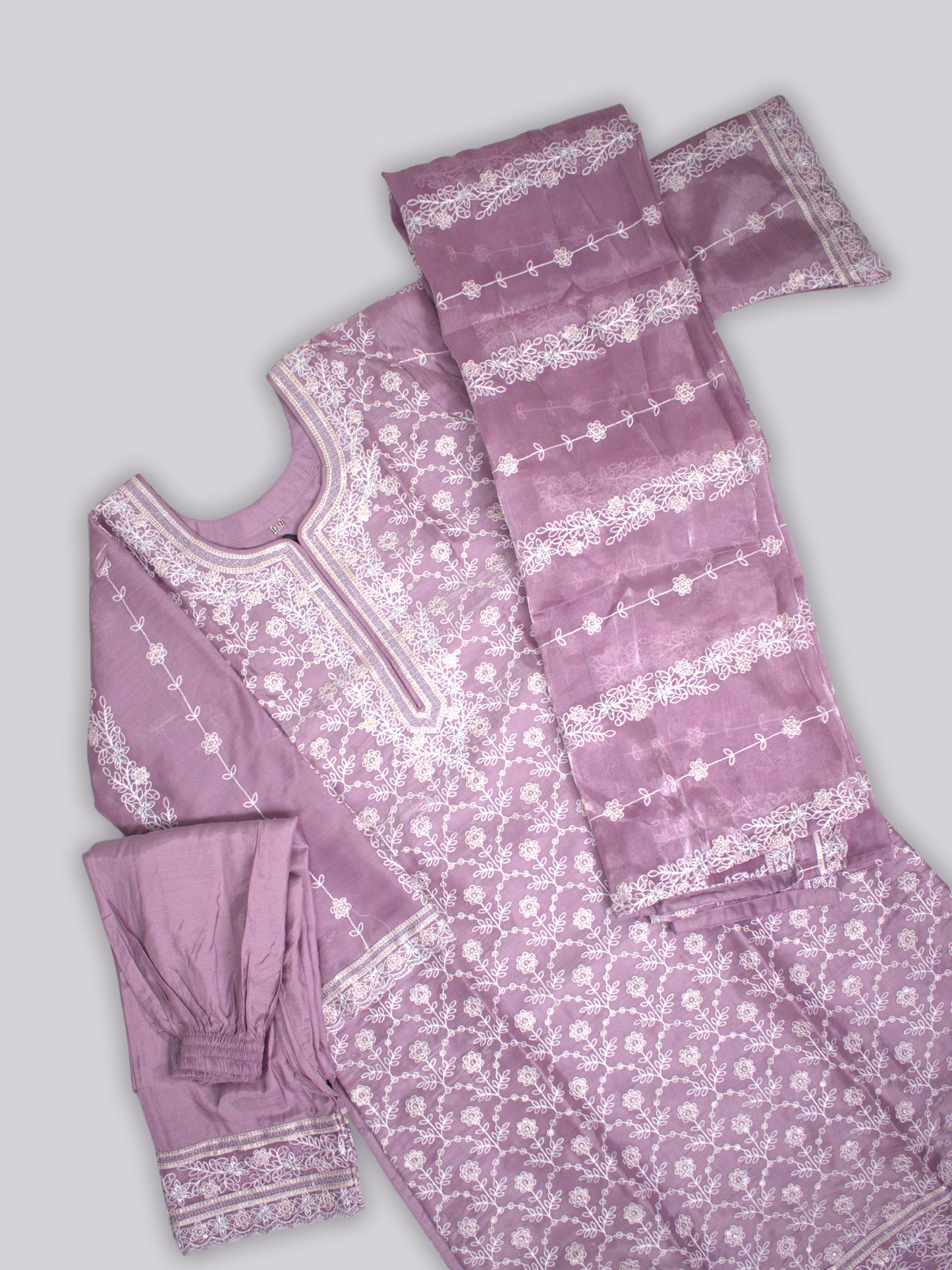 ARAMUN Women’s Soft Lilac Embroidered 3 Piece Salwar Kameez Set