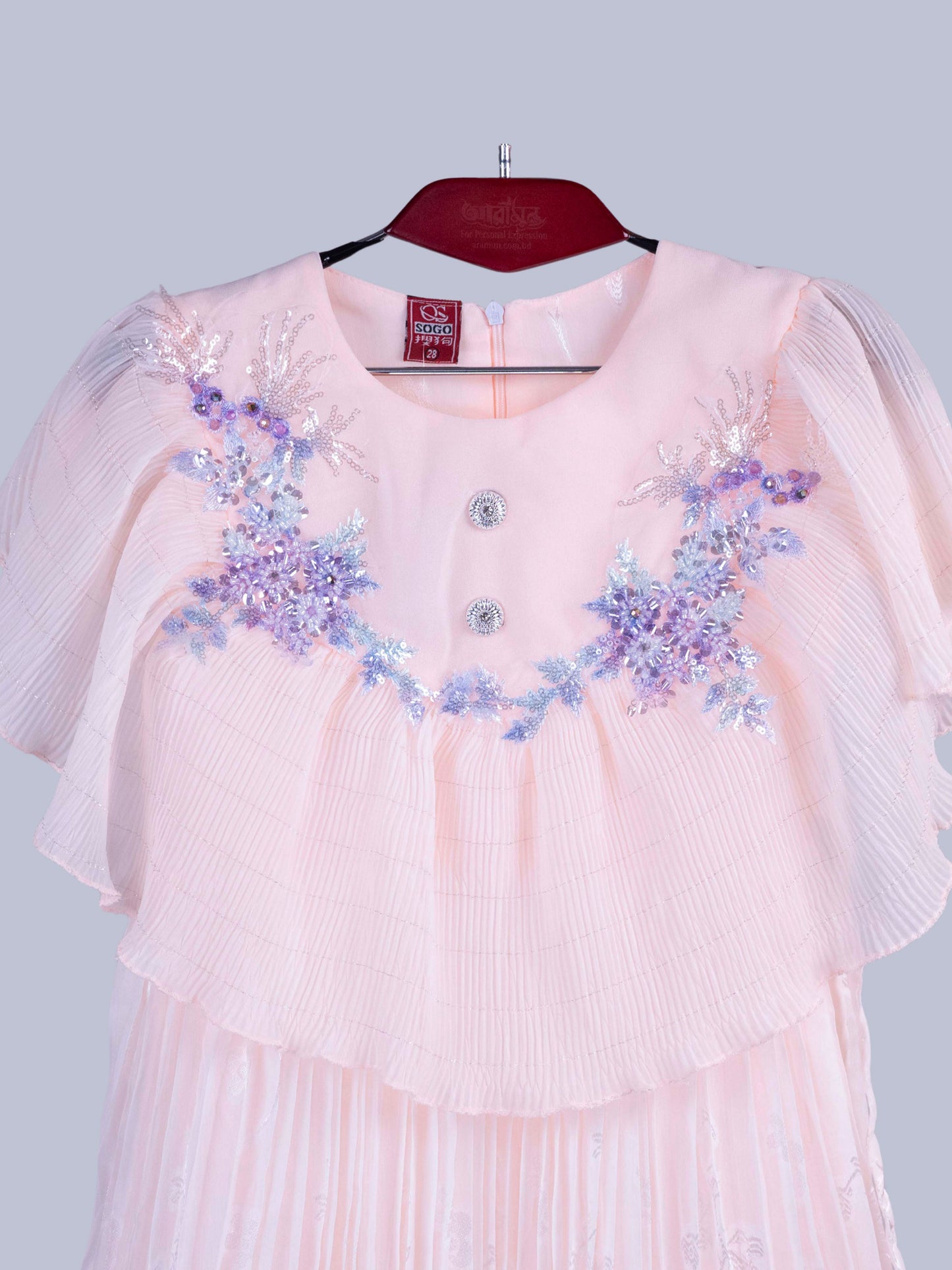 ARAMUN Girls Elegant Pleated Georgette Party Dress – Soft Pink