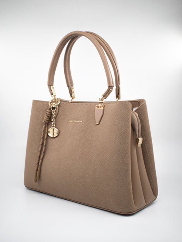 ARAMUN Premium Textured Taupe Handbag with Dual Handle & Strap