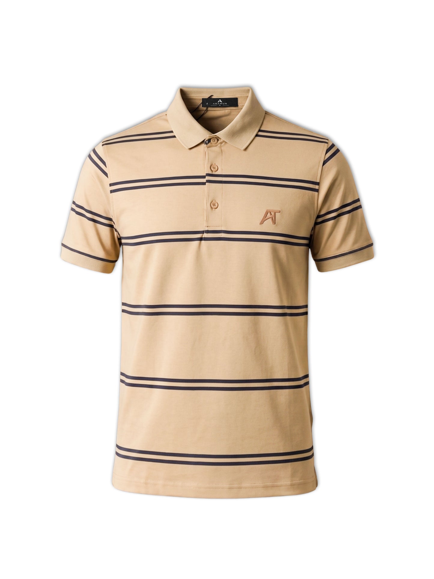 ARAMUN Classic Striped Polo Shirt – Camel Brown Black