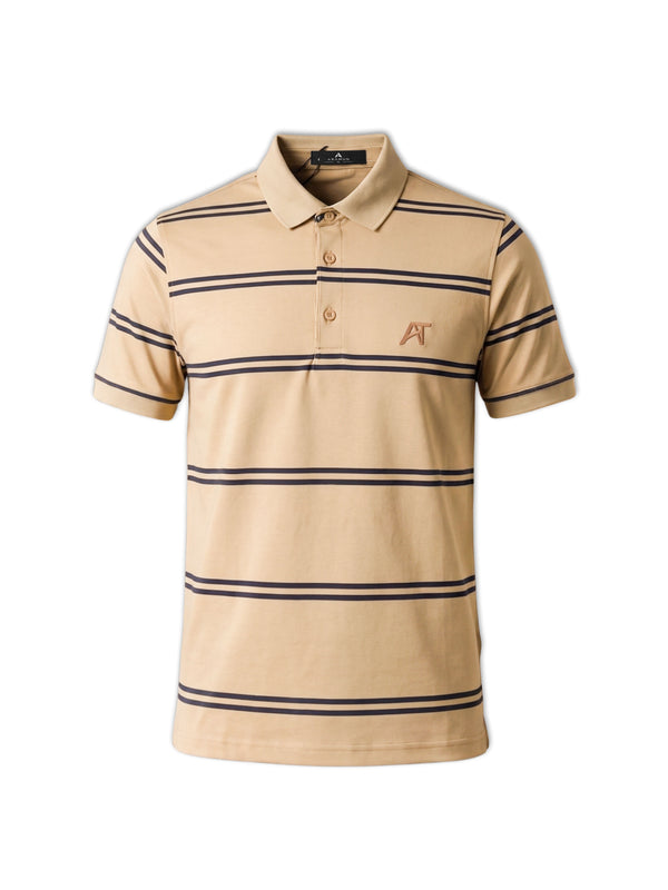 ARAMUN Classic Striped Polo Shirt – Camel Brown Black
