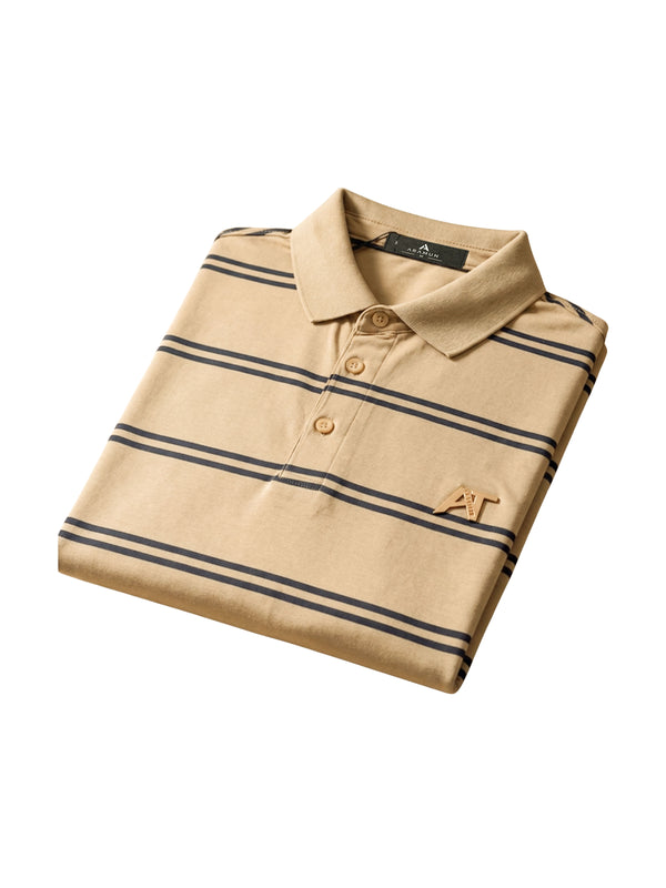 ARAMUN Classic Striped Polo Shirt – Camel Brown Black