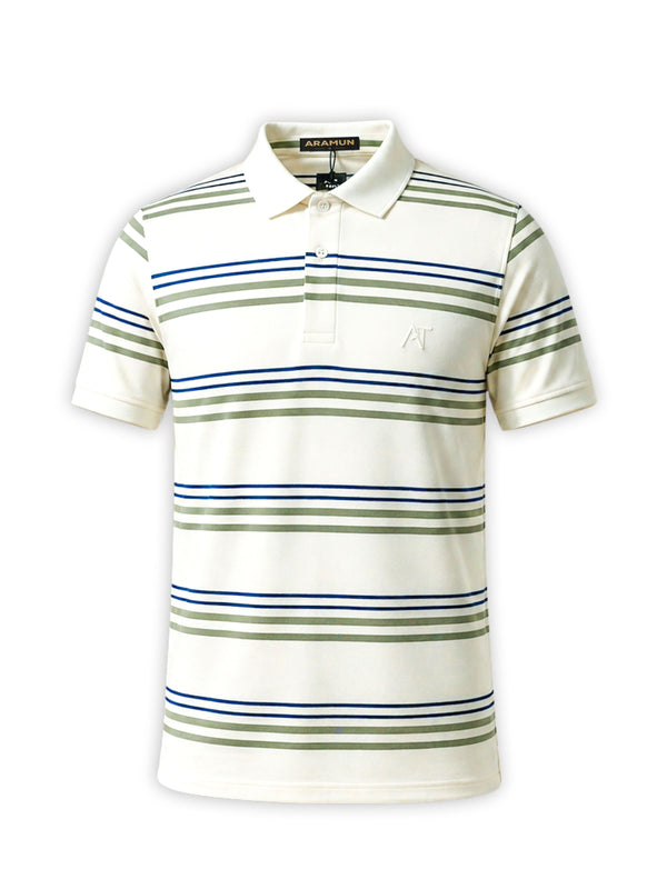 ARAMUN Classic Striped Polo Shirt – Ivory Olive Navy
