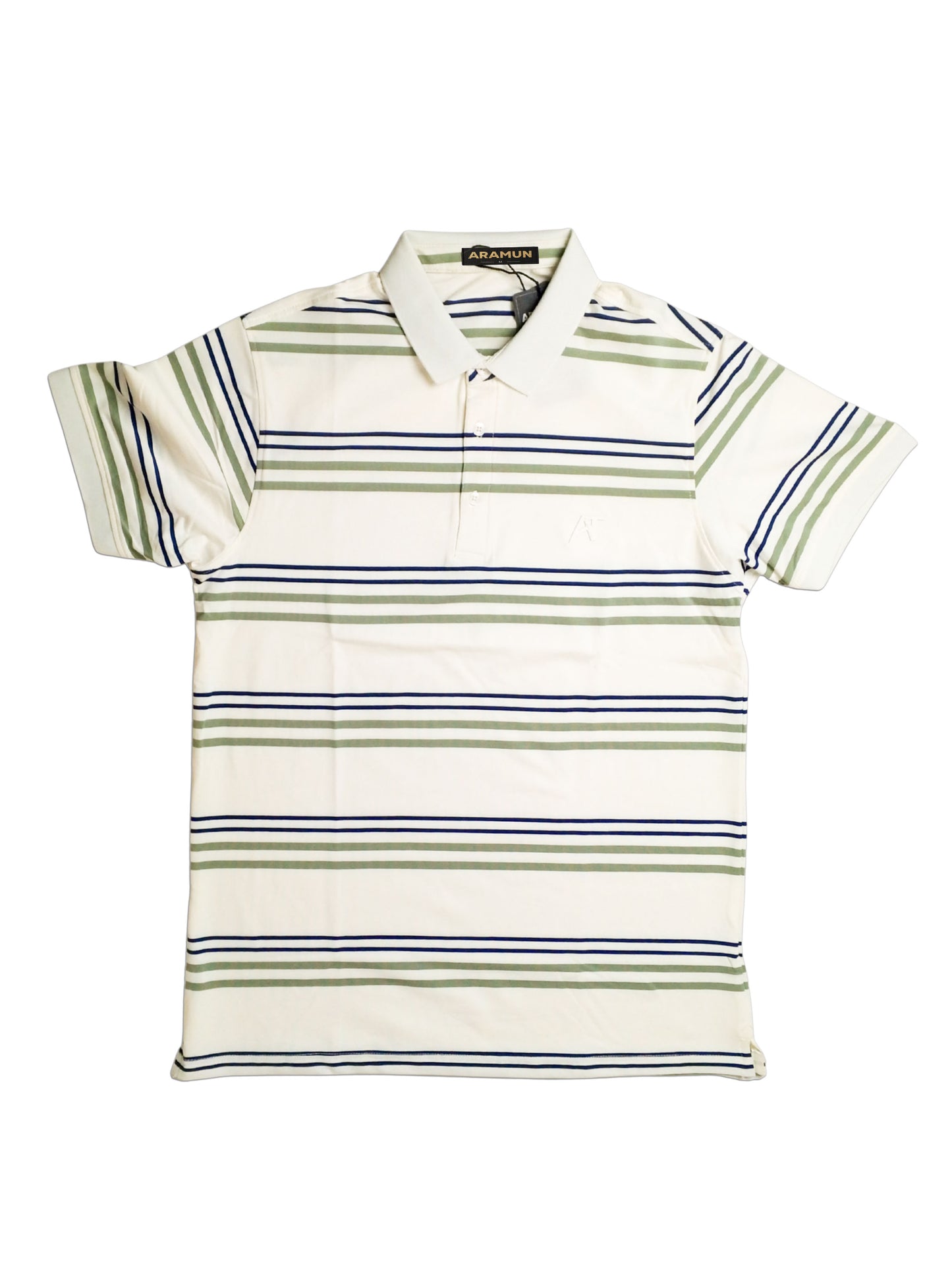 ARAMUN Classic Striped Polo Shirt – Ivory Olive Navy