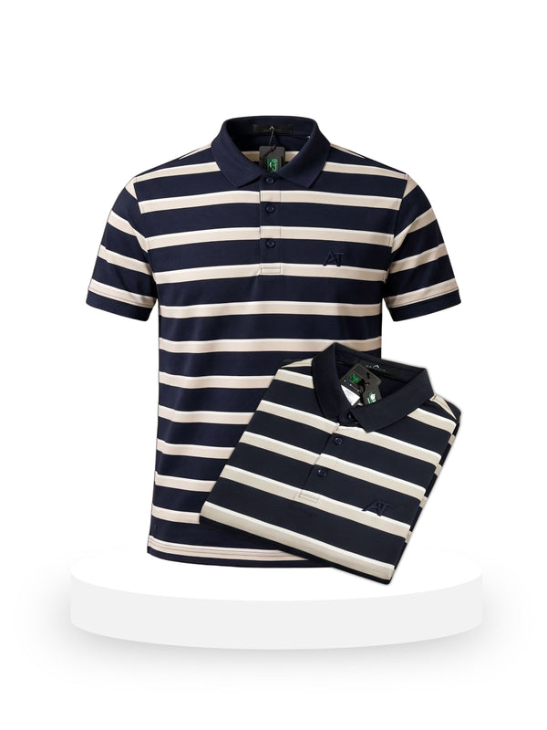 ARAMUN Premium Striped Polo Shirt – Black Beige White