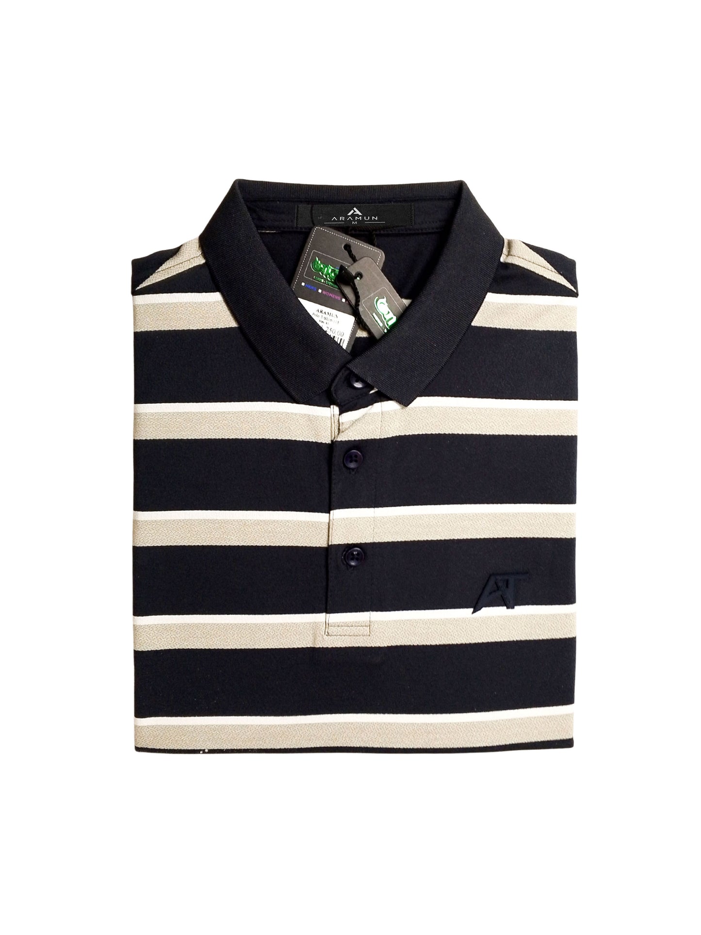 ARAMUN Premium Striped Polo Shirt – Black Beige White