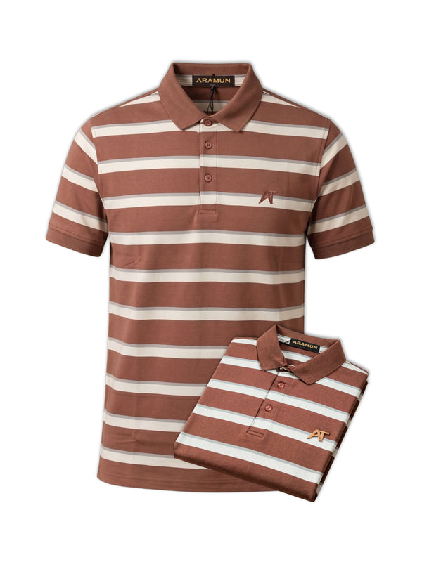 ARAMUN Premium Striped Polo Shirt – Rust Brown Beige