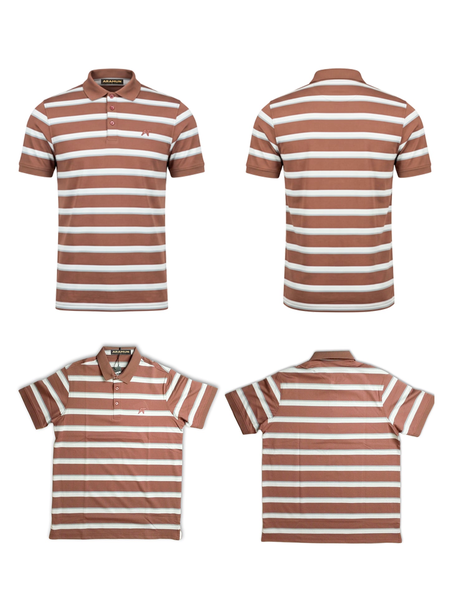 ARAMUN Premium Striped Polo Shirt – Rust Brown Beige