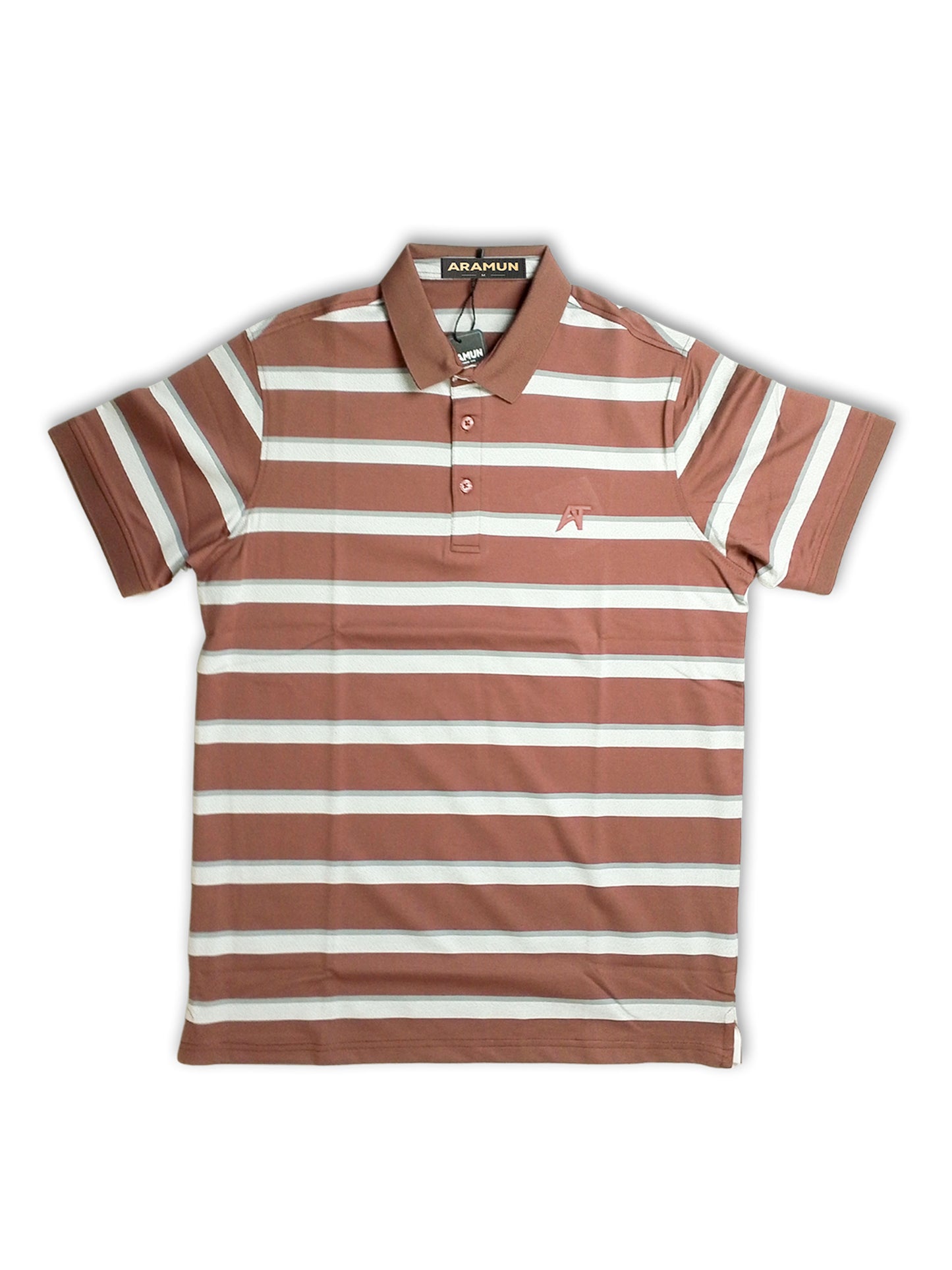 ARAMUN Premium Striped Polo Shirt – Rust Brown Beige