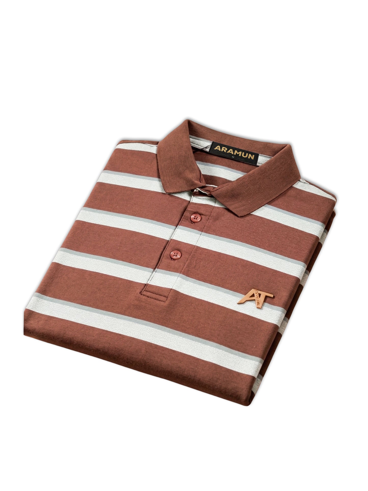 ARAMUN Premium Striped Polo Shirt – Rust Brown Beige