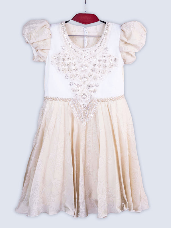 ARAMUN Girls Elegant Embroidered Party Dress – Cream Beige