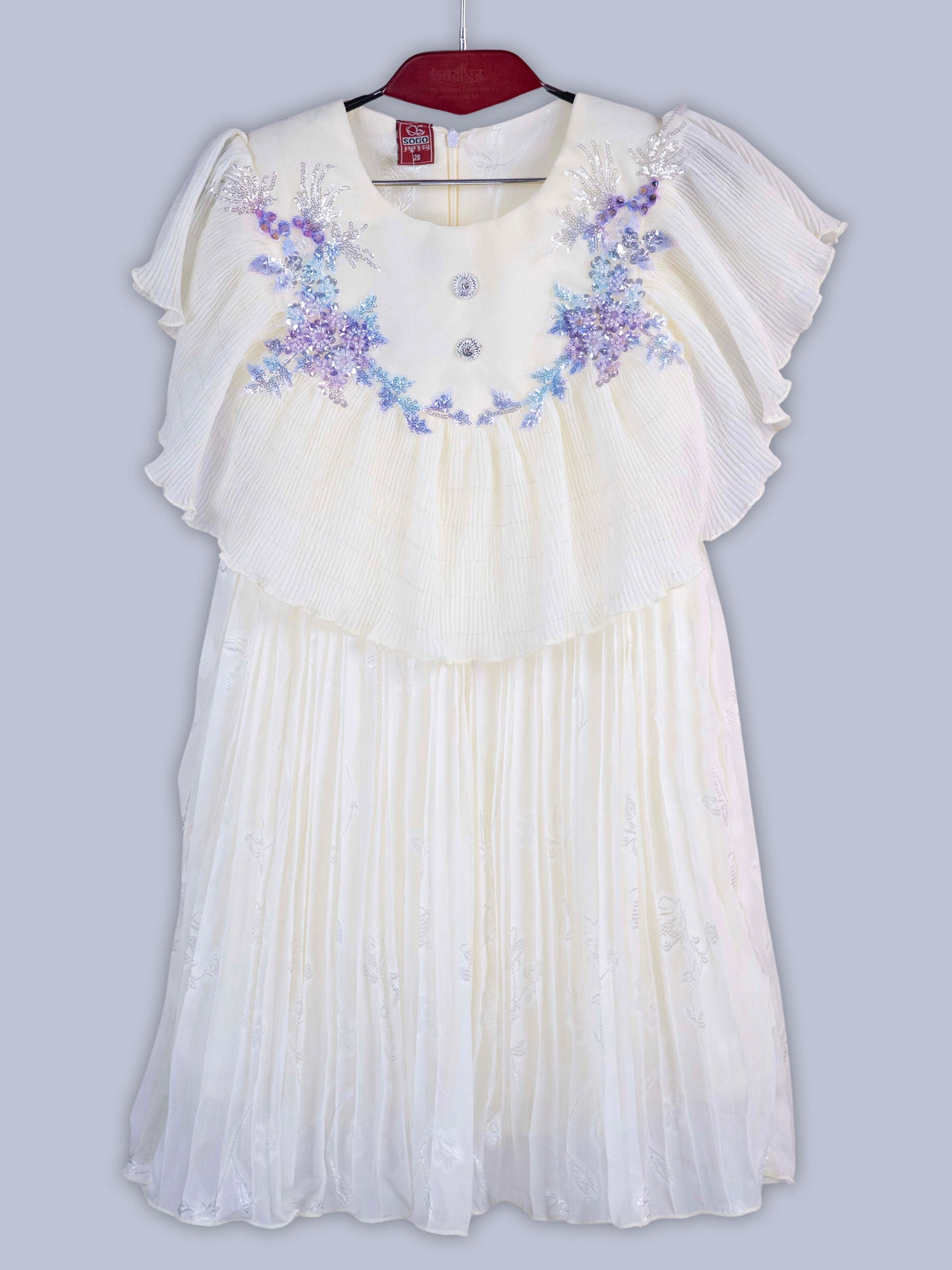 ARAMUN Girls Elegant Pleated Georgette Party Dress – Off White