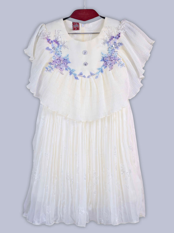 ARAMUN Girls Elegant Pleated Georgette Party Dress – Off White