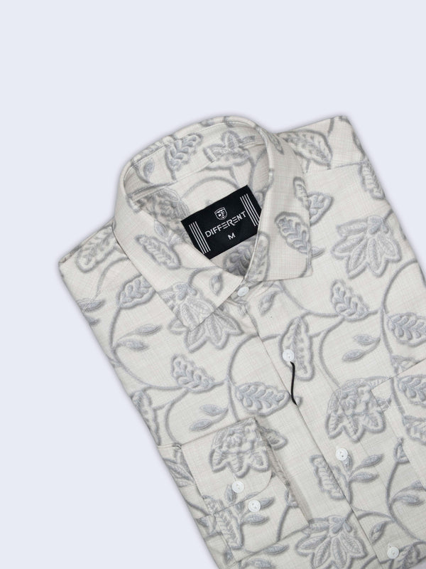 ARAMUN Elegant Floral Cotton Shirt – Off White &amp; Grey