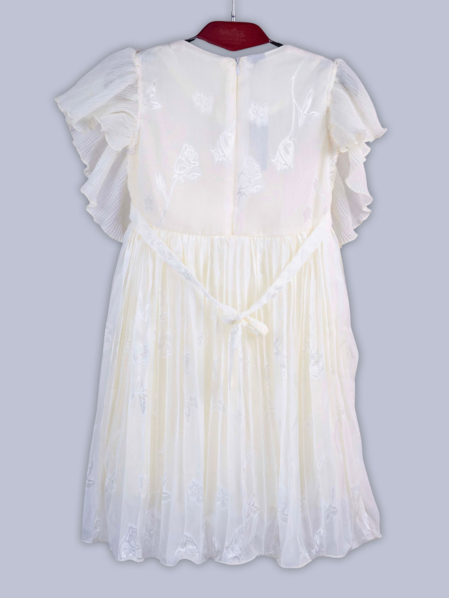 ARAMUN Girls Elegant Pleated Georgette Party Dress – Off White