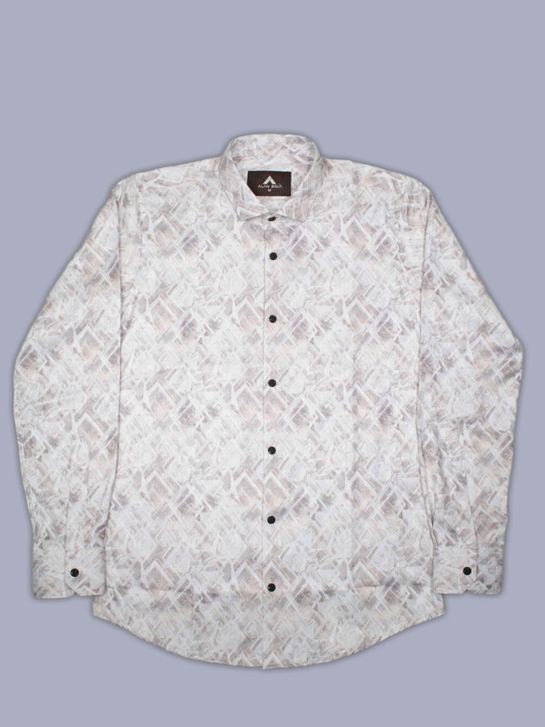 ARAMUN Geometric Textured Stretch Shirt – Off White Ash Beige