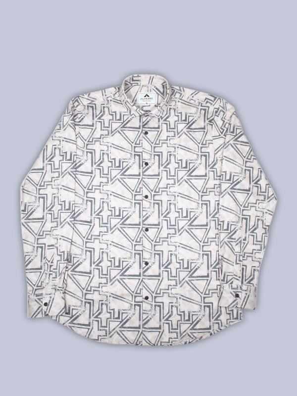 ARAMUN Geometric Line Stretch Shirt – Ivory White Charcoal