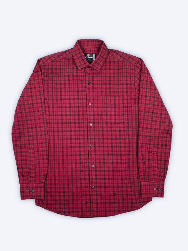 ARAMUN Classic Cotton Check Shirt – Deep Red &amp; Black