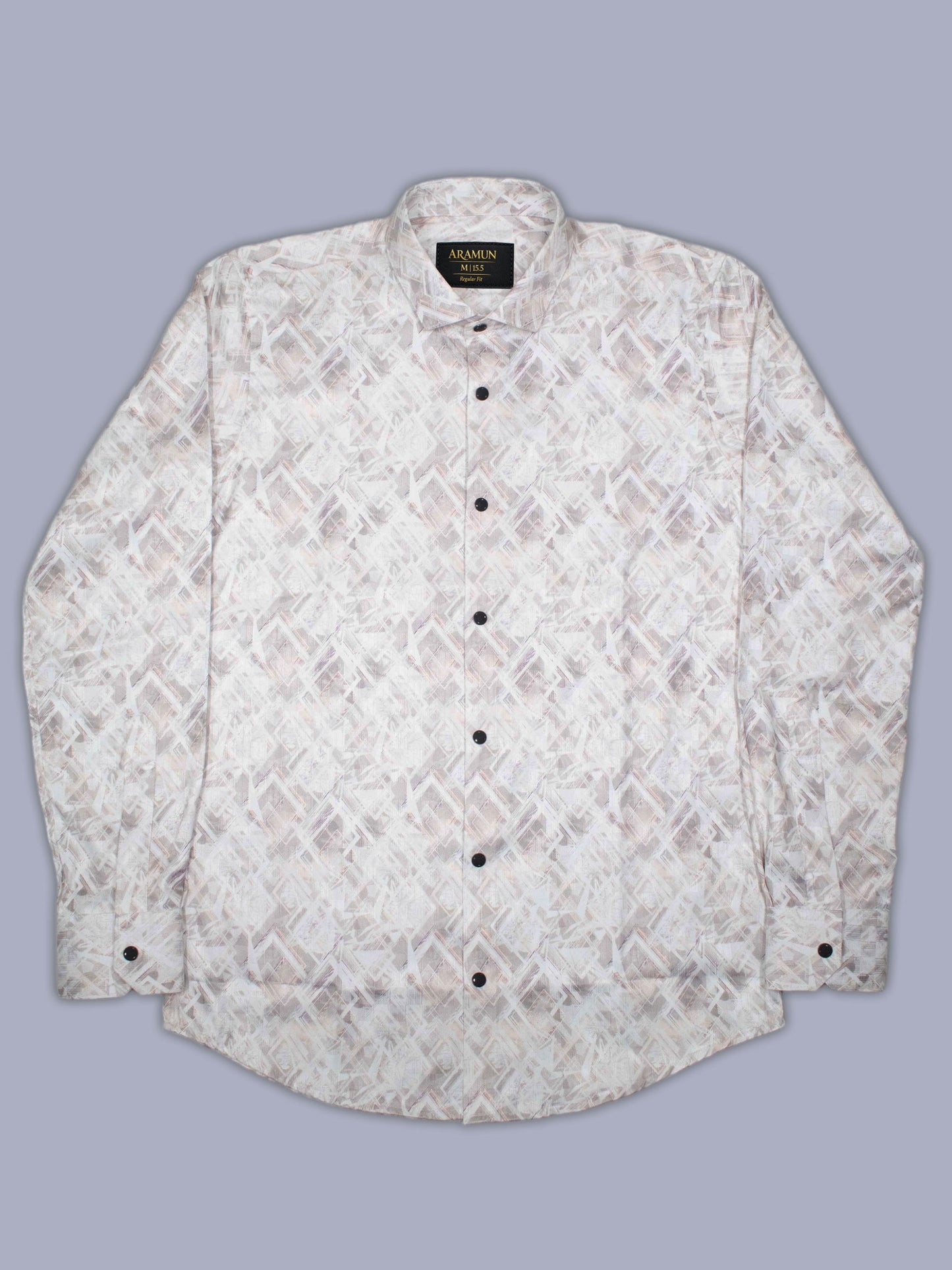 ARAMUN Geometric Textured Stretch Shirt – Off White Ash Beige