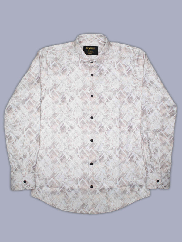 ARAMUN Geometric Textured Stretch Shirt – Off White Ash Beige