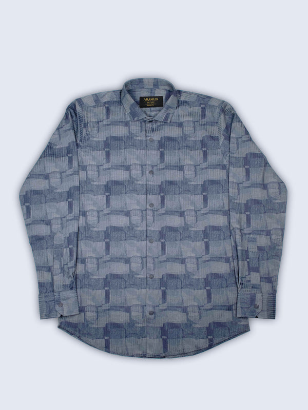 ARAMUN Textured Pattern Stretch Shirt – Steel Blue Grey
