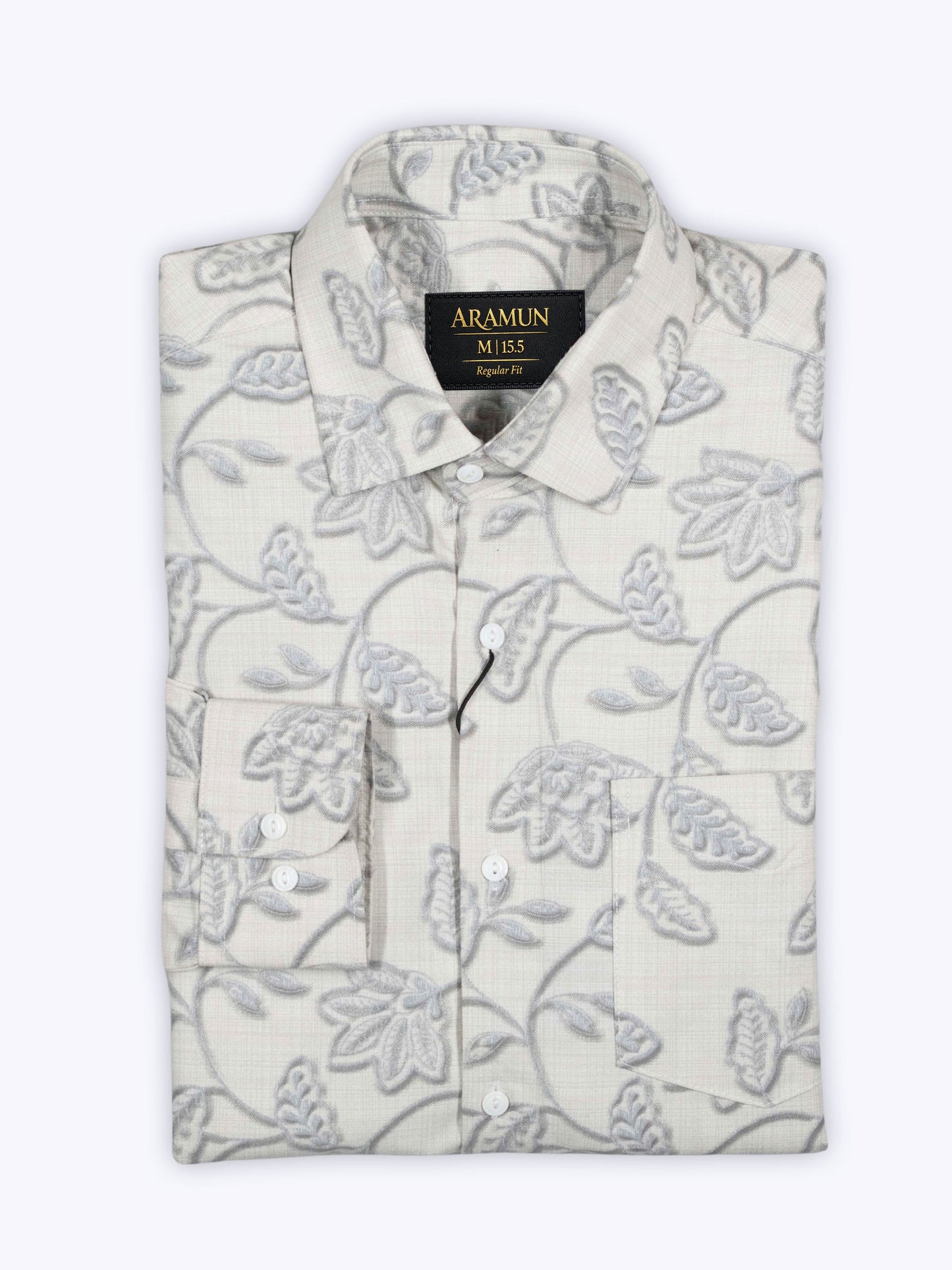 ARAMUN Elegant Floral Cotton Shirt – Off White &amp; Grey