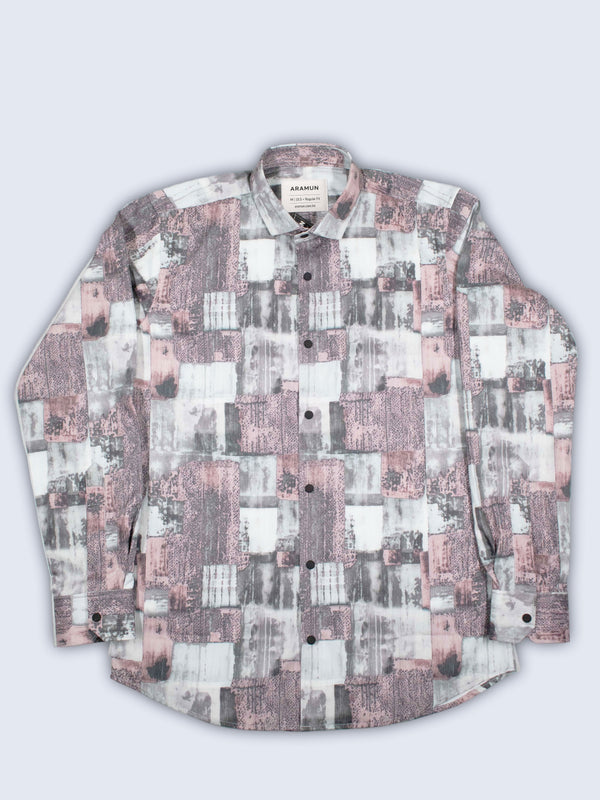 ARAMUN Abstract Textured Stretch Shirt – Dusty Rose Grey