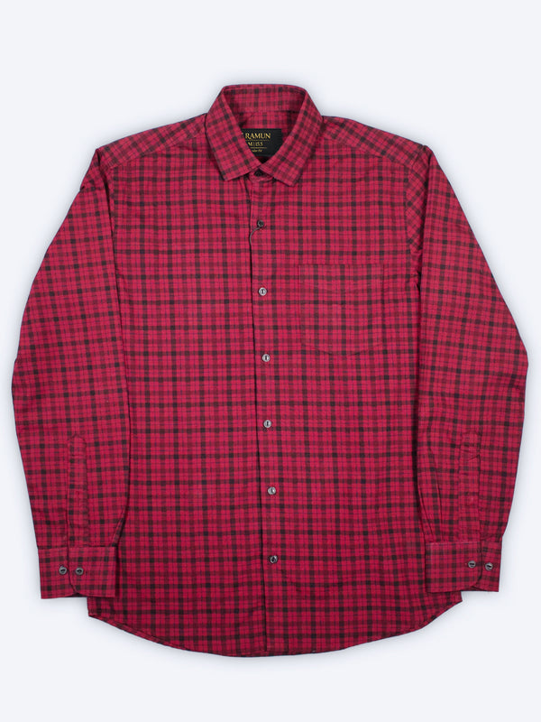 ARAMUN Classic Cotton Check Shirt – Deep Red &amp; Black