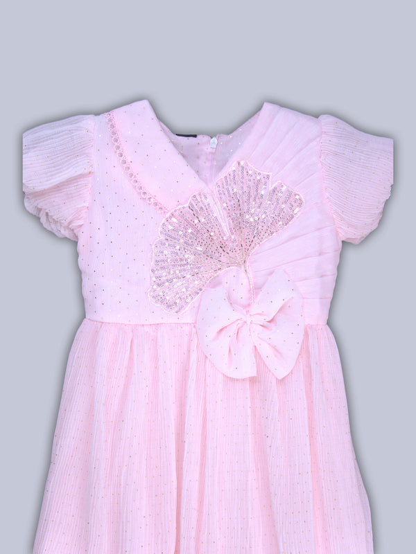 ARAMUN Girls Premium Soft Georgette Party Dress with Bow & Embellished Design