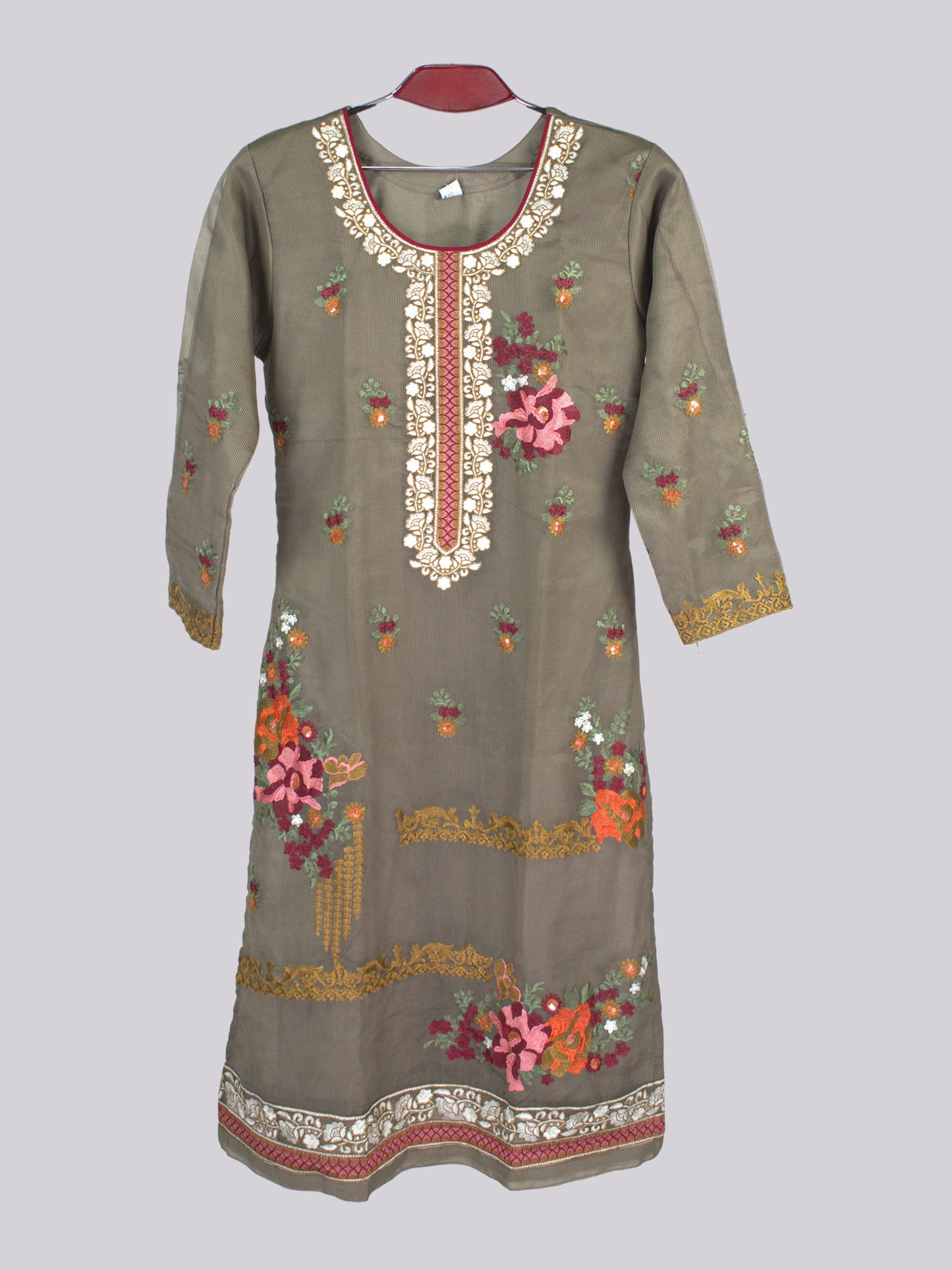 ARAMUN Women’s Olive Embroidered 3 Piece Salwar Kameez Set