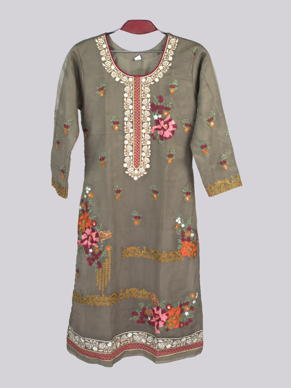 ARAMUN Women’s Olive Embroidered 3 Piece Salwar Kameez Set