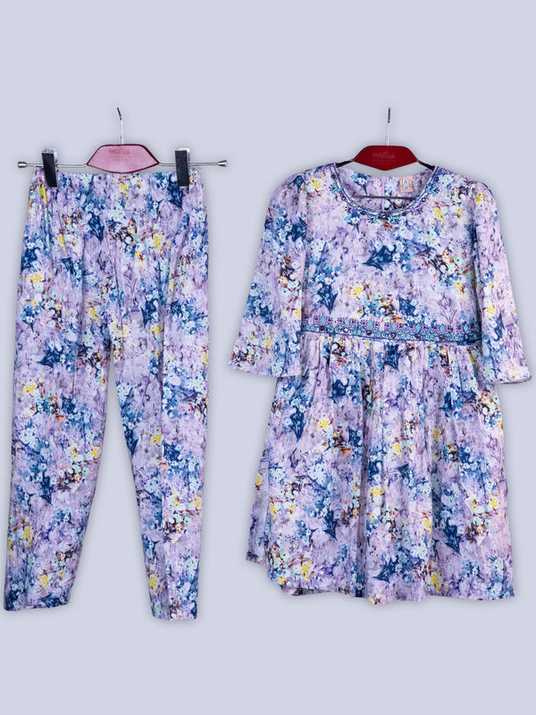 ARAMUN Girls Lavender Floral Cotton Party Co-Ord Set
