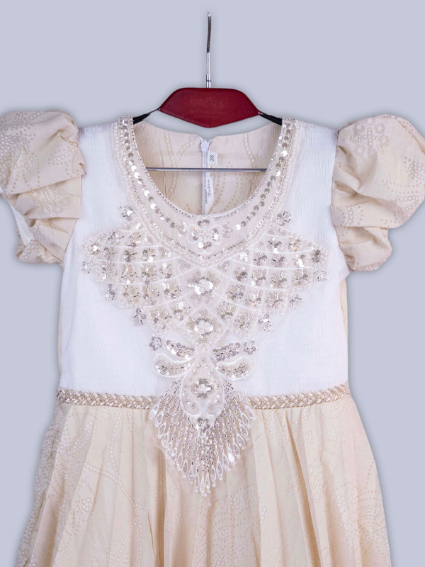 ARAMUN Girls Elegant Embroidered Party Dress – Cream Beige