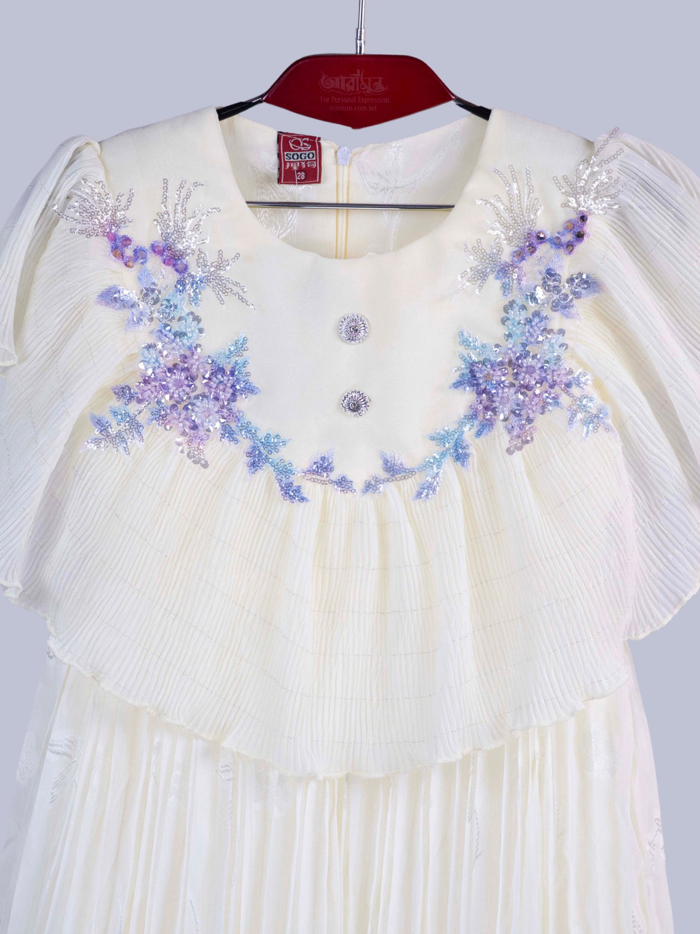 ARAMUN Girls Elegant Pleated Georgette Party Dress – Off White