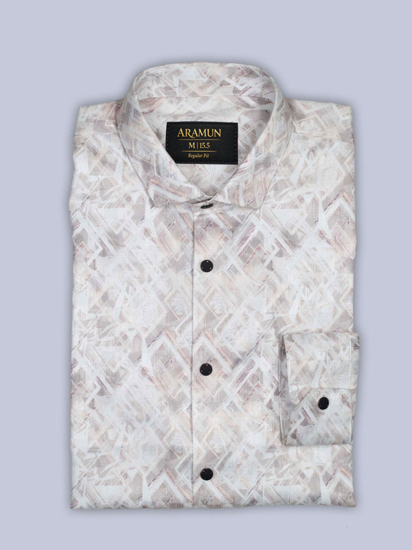 ARAMUN Geometric Textured Stretch Shirt – Off White Ash Beige