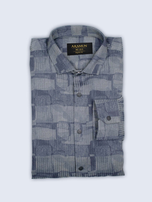 ARAMUN Textured Pattern Stretch Shirt – Steel Blue Grey