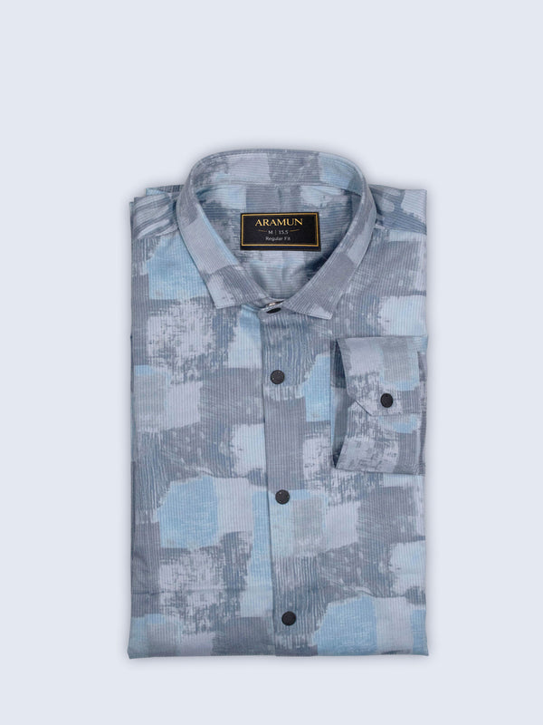 ARAMUN Abstract Textured Stretch Shirt – Steel Blue Grey