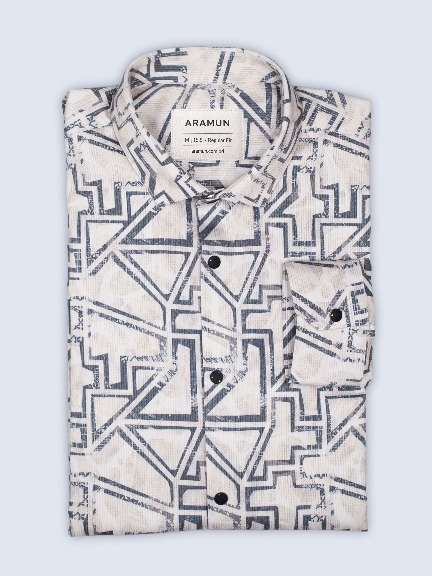 ARAMUN Geometric Line Stretch Shirt – Ivory White Charcoal