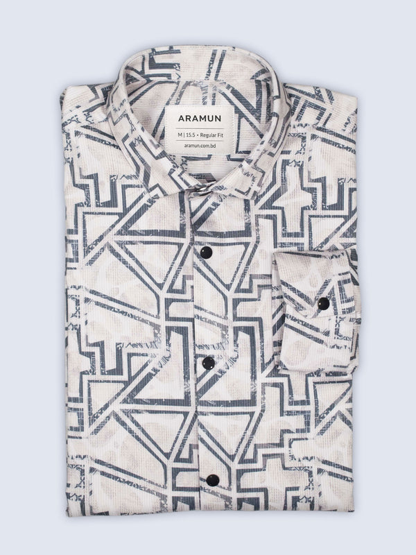 ARAMUN Geometric Line Stretch Shirt – Ivory White Charcoal