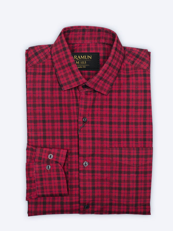 ARAMUN Classic Cotton Check Shirt – Deep Red &amp; Black
