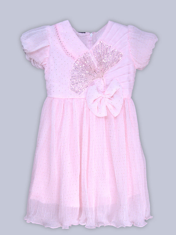 ARAMUN Girls Premium Soft Georgette Party Dress with Bow & Embellished Design