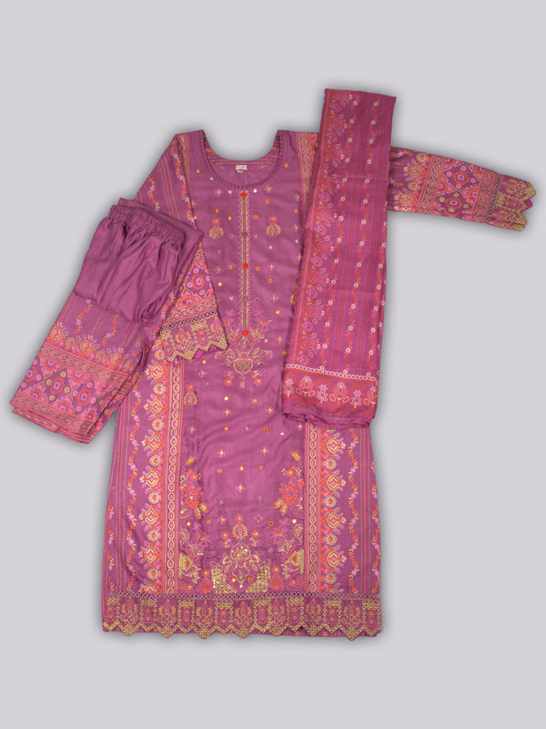 ARAMUN Women’s Elegant Magenta Embroidered 3 Piece Salwar Kameez Set